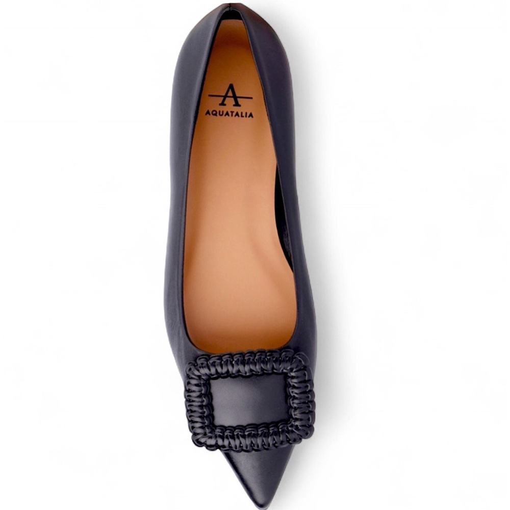 Aquatalia Jena Buckle Weatherproof Pointed Toe Flat, Black, 8